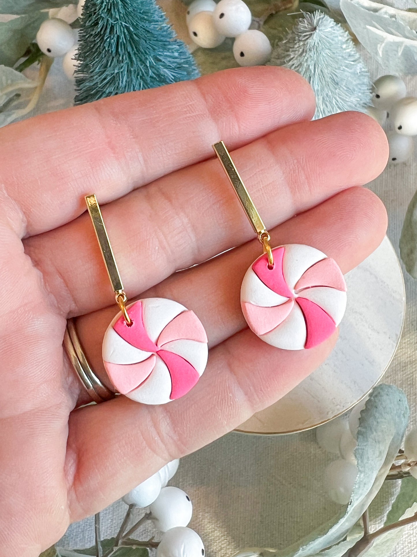 Pink Candy Cane Swirl Drop Earrings