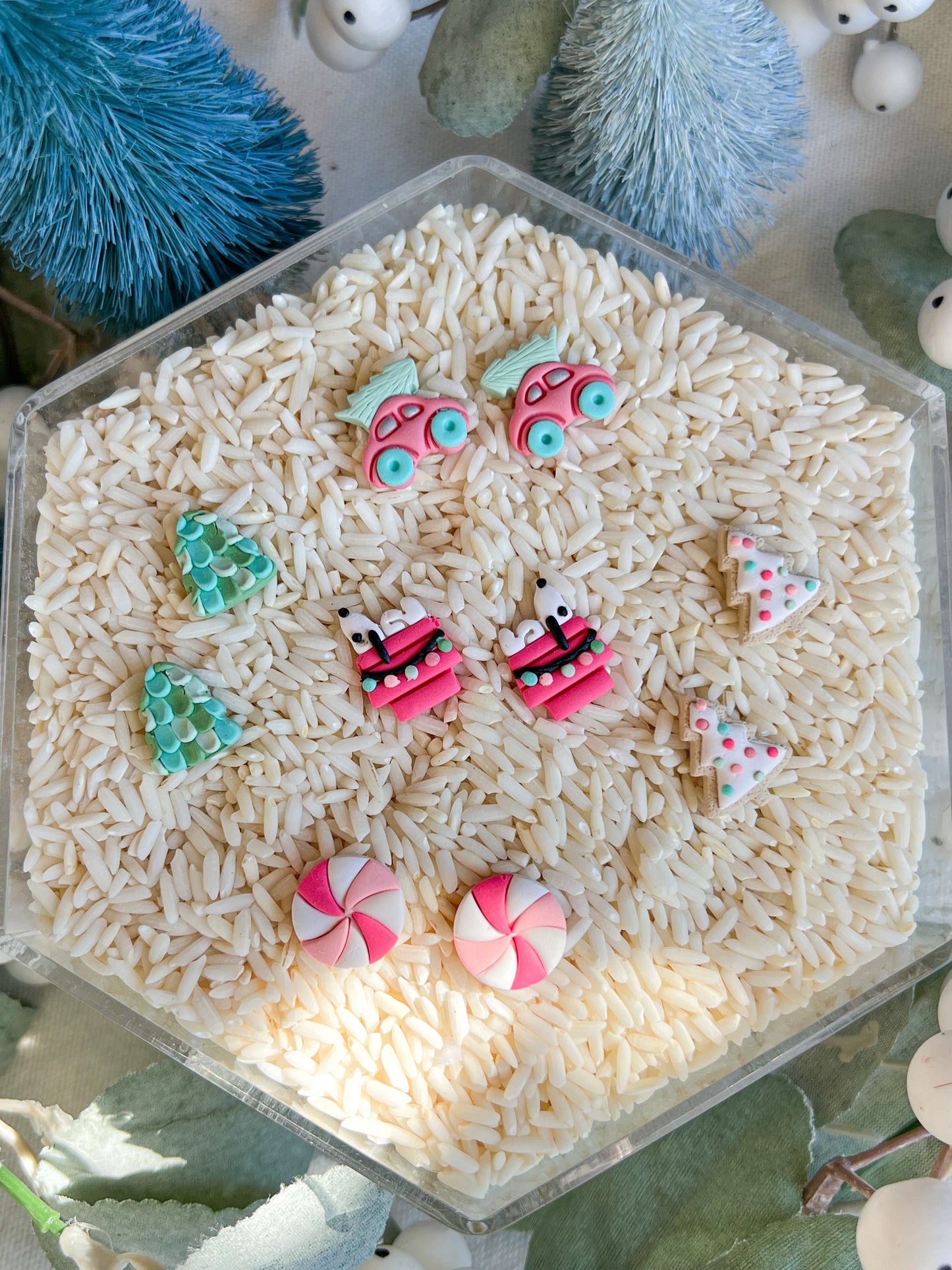 Pink Christmas Polymer Clay Studs