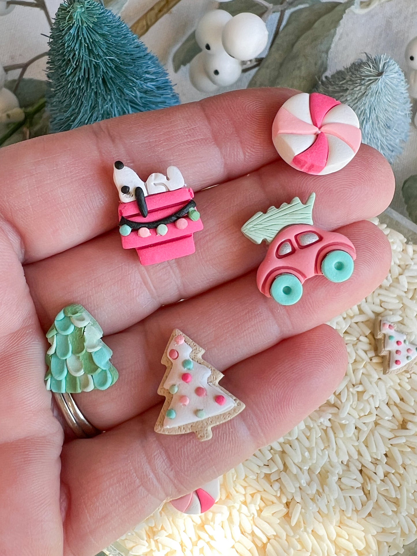 Pink Christmas Polymer Clay Studs
