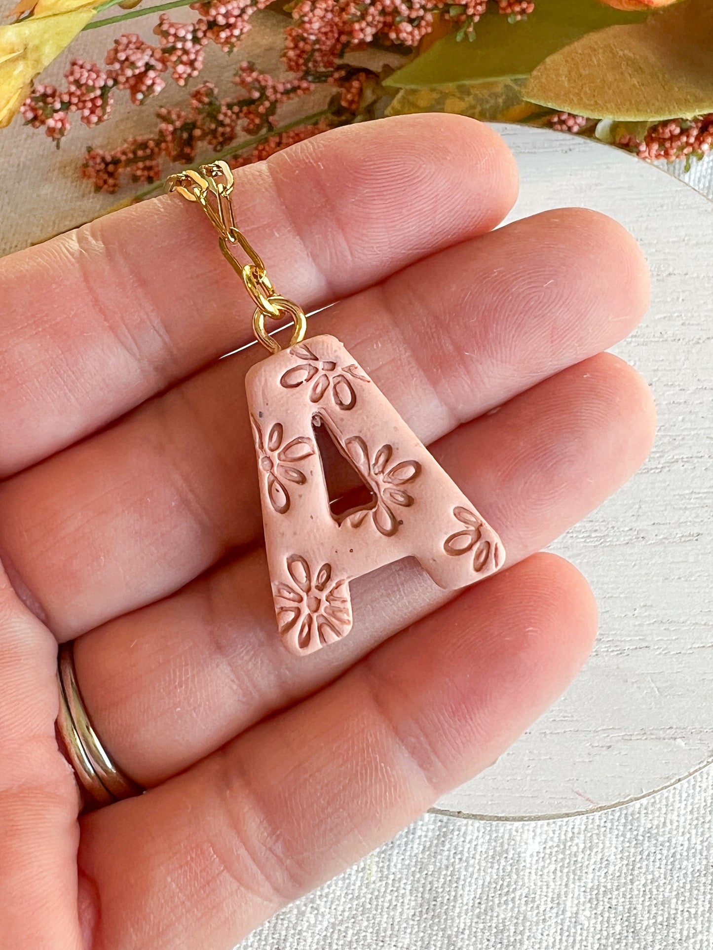 Floral Embossed Alphabet Polymer Clay Charms
