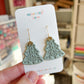 Scandinavian Sage Green Tree with Gold Bow Polymer Clay Earrings