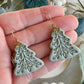 Scandinavian Sage Green Tree with Gold Bow Polymer Clay Earrings