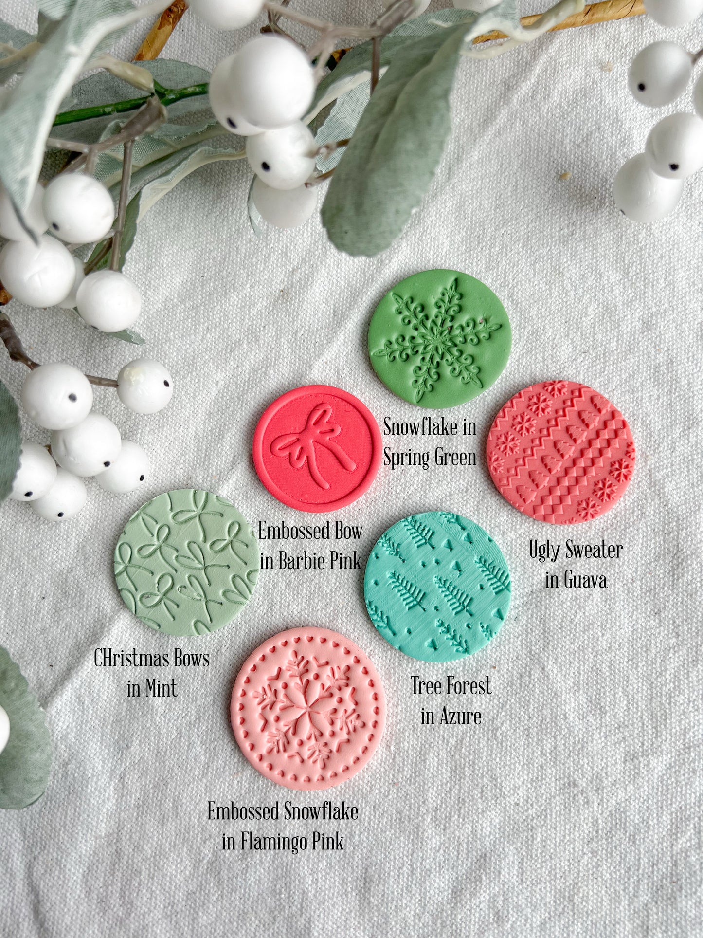 Pink Christmas Textured Polymer Clay Badges | Nurse and Teacher Retractable Badges