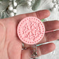 Pink Christmas Textured Polymer Clay Badges | Nurse and Teacher Retractable Badges