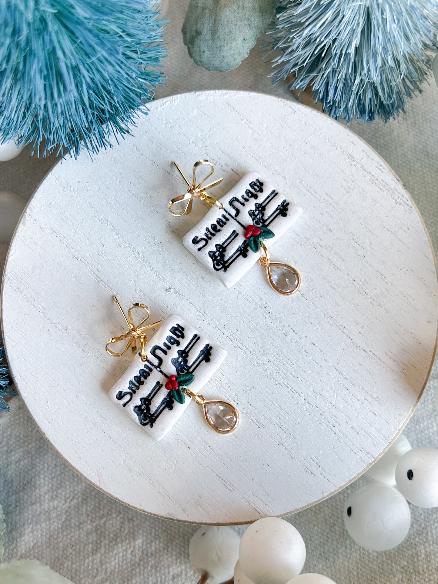 Silent Night Sheet Music Polymer Clay Earrings