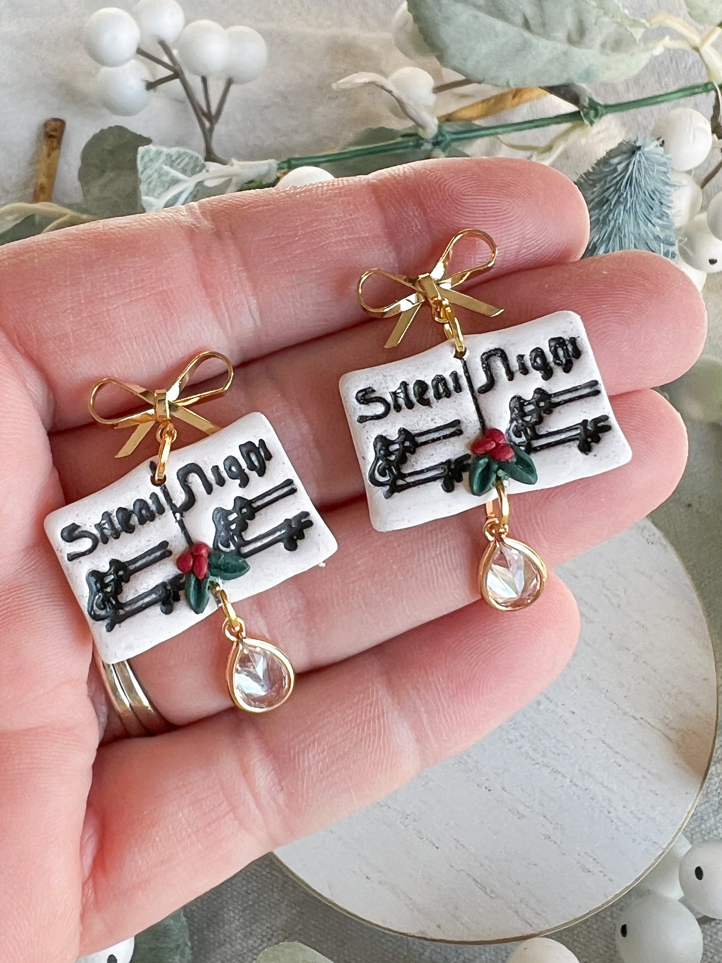 Silent Night Sheet Music Polymer Clay Earrings