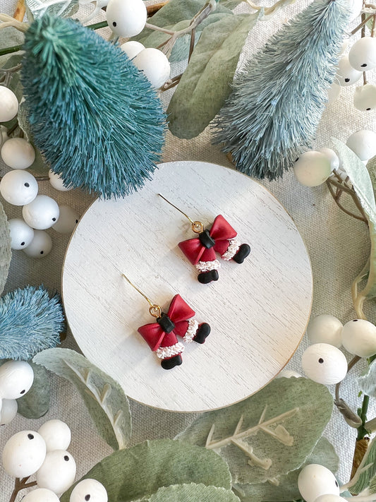 Santa Pants Ribbon Bow Polymer Clay Earrings