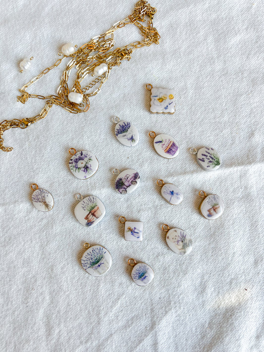 Floral Lavender Polymer Clay Jewelry Charms