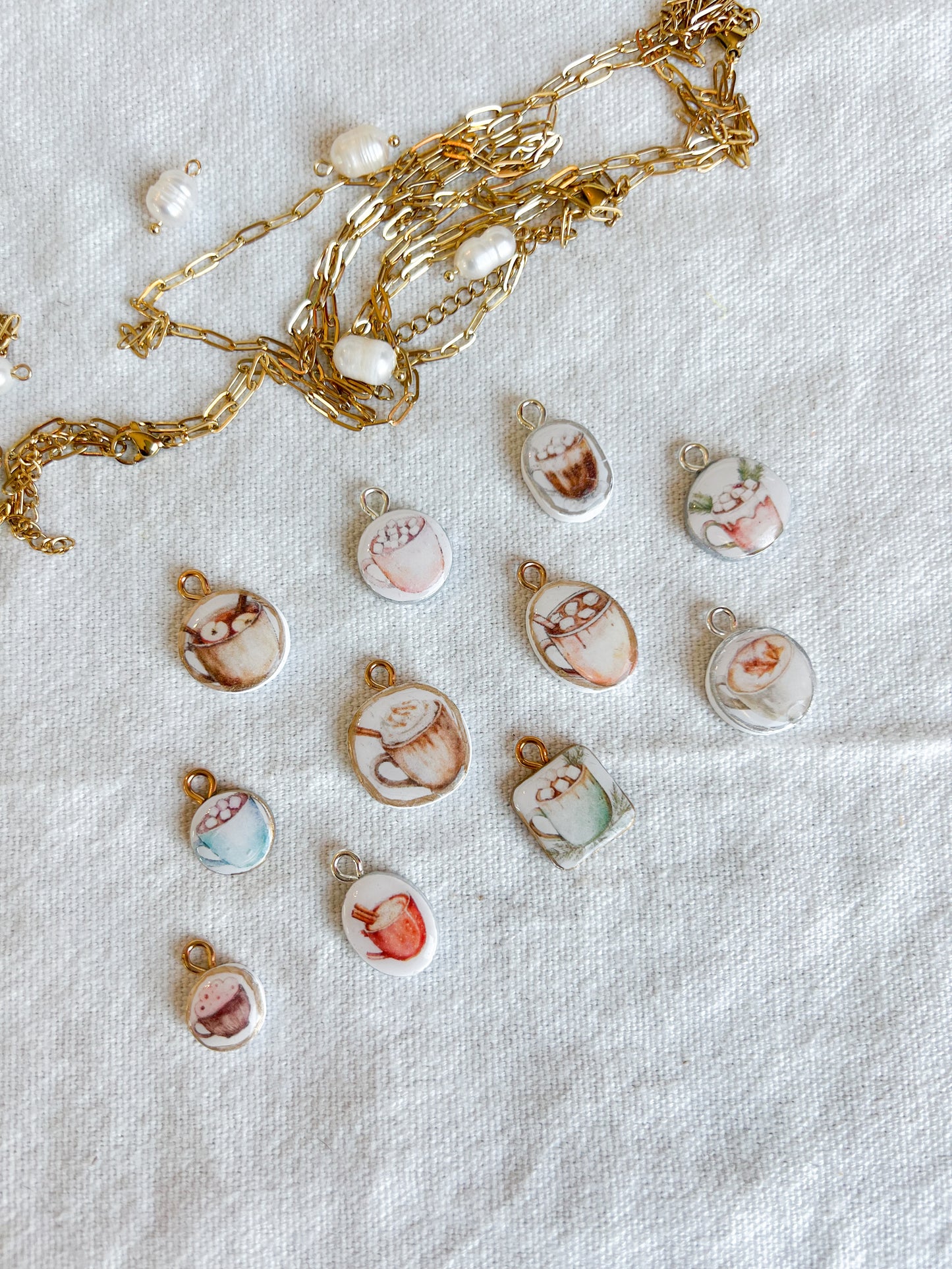 Winter Cozy Hot Cocoa Mug & Latte Polymer Clay Jewelry Charms