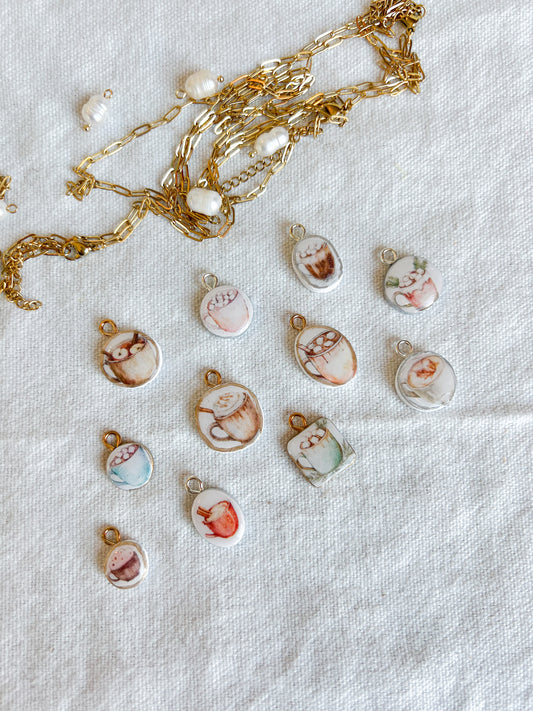 Winter Cozy Hot Cocoa Mug & Latte Polymer Clay Jewelry Charms