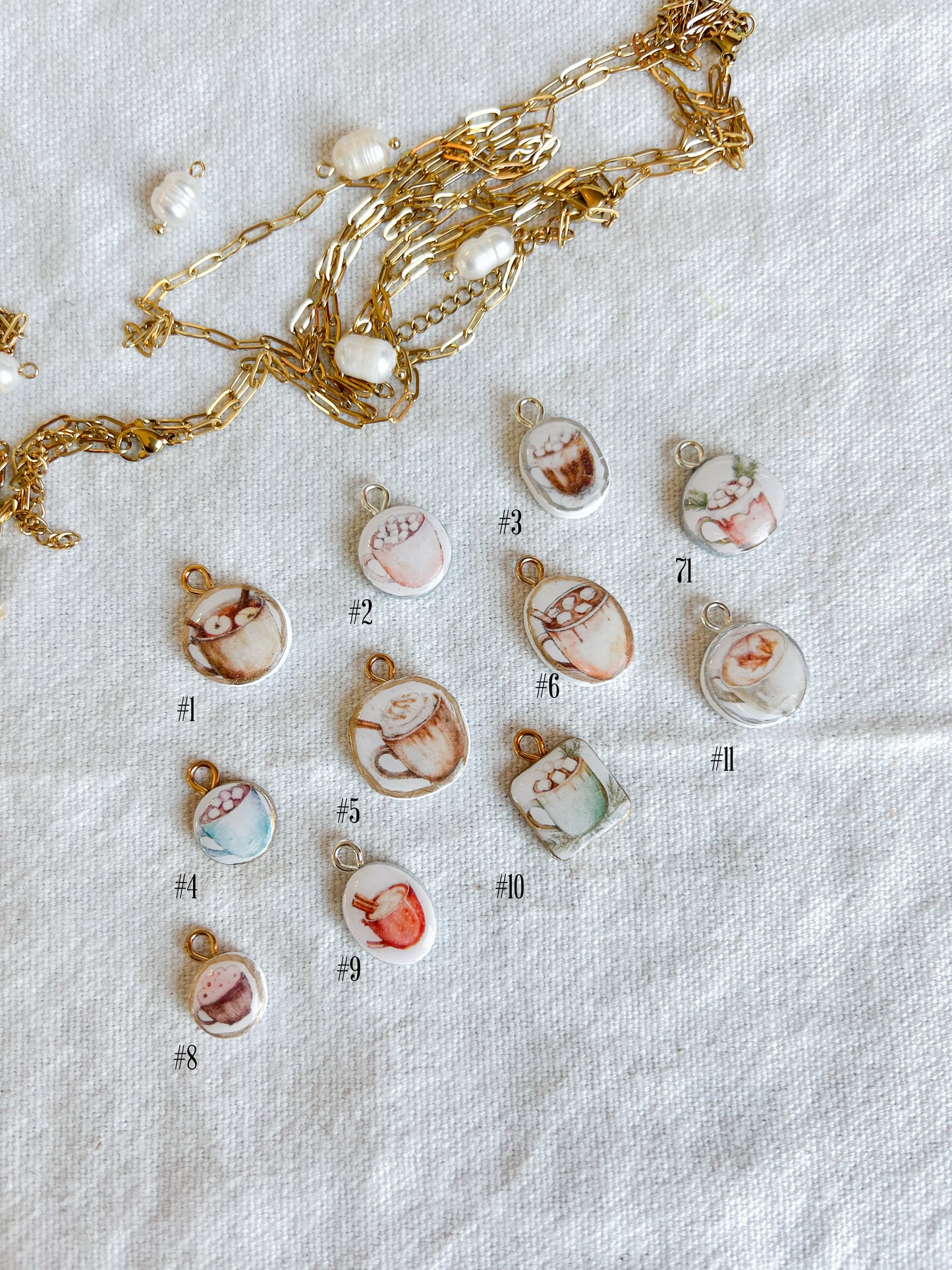 Winter Cozy Hot Cocoa Mug & Latte Polymer Clay Jewelry Charms