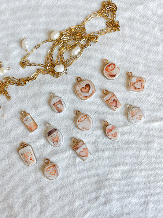Coffee Lovers Transfer Paper Designed Polymer Clay Jewelry Charms