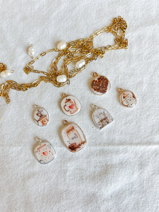 Coffee Pot Transfer Paper Designed Polymer Clay Jewelry Charms