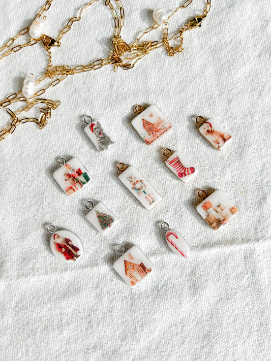 Classic Christmas Themed Transfer Paper Designed Polymer Clay Charms