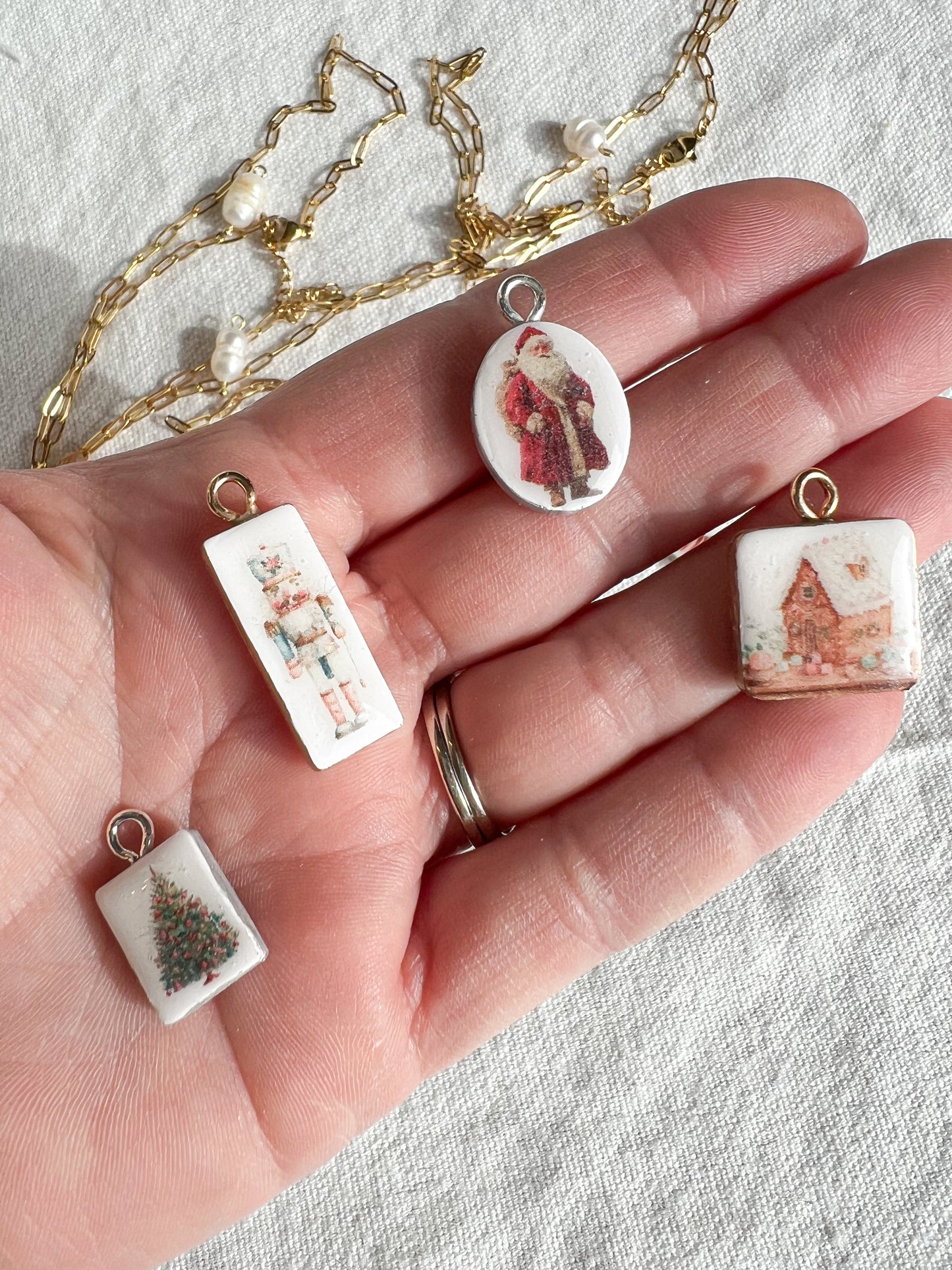Classic Christmas Themed Transfer Paper Designed Polymer Clay Charms
