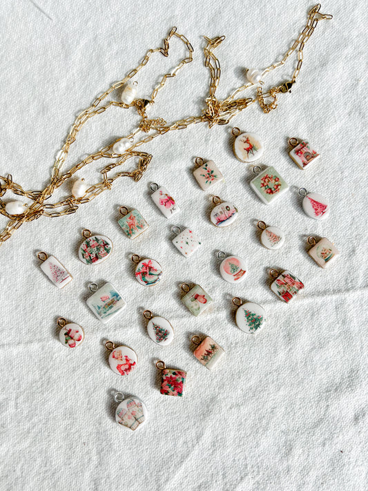 Vintage Christmas Postcard Themed Transfer Paper Designed Polymer Clay Charms