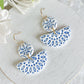 Decorative Embossed Blue Tile Polymer Clay Earrings
