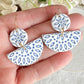 Decorative Embossed Blue Tile Polymer Clay Earrings