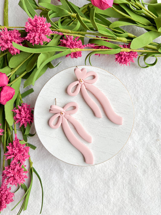 Soft Pink Ribbon Bow Polymer Clay Earrings