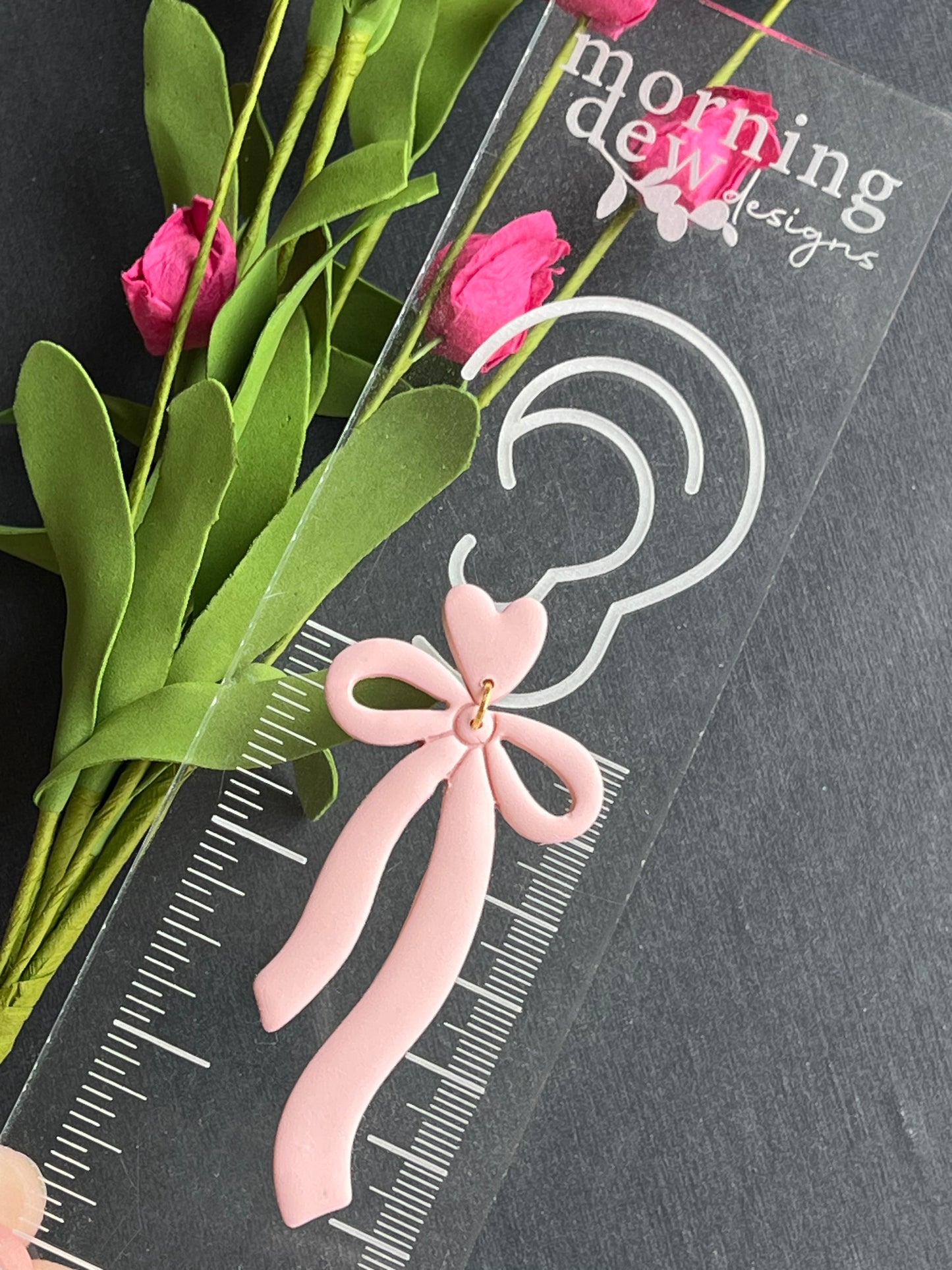 Soft Pink Ribbon Bow Polymer Clay Earrings