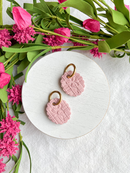 Mauve Tartan Textured Ribbon Embossed Polymer Clay Earrings