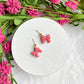 Pink Ribbed Coquette Bow Polymer Clay Earrings