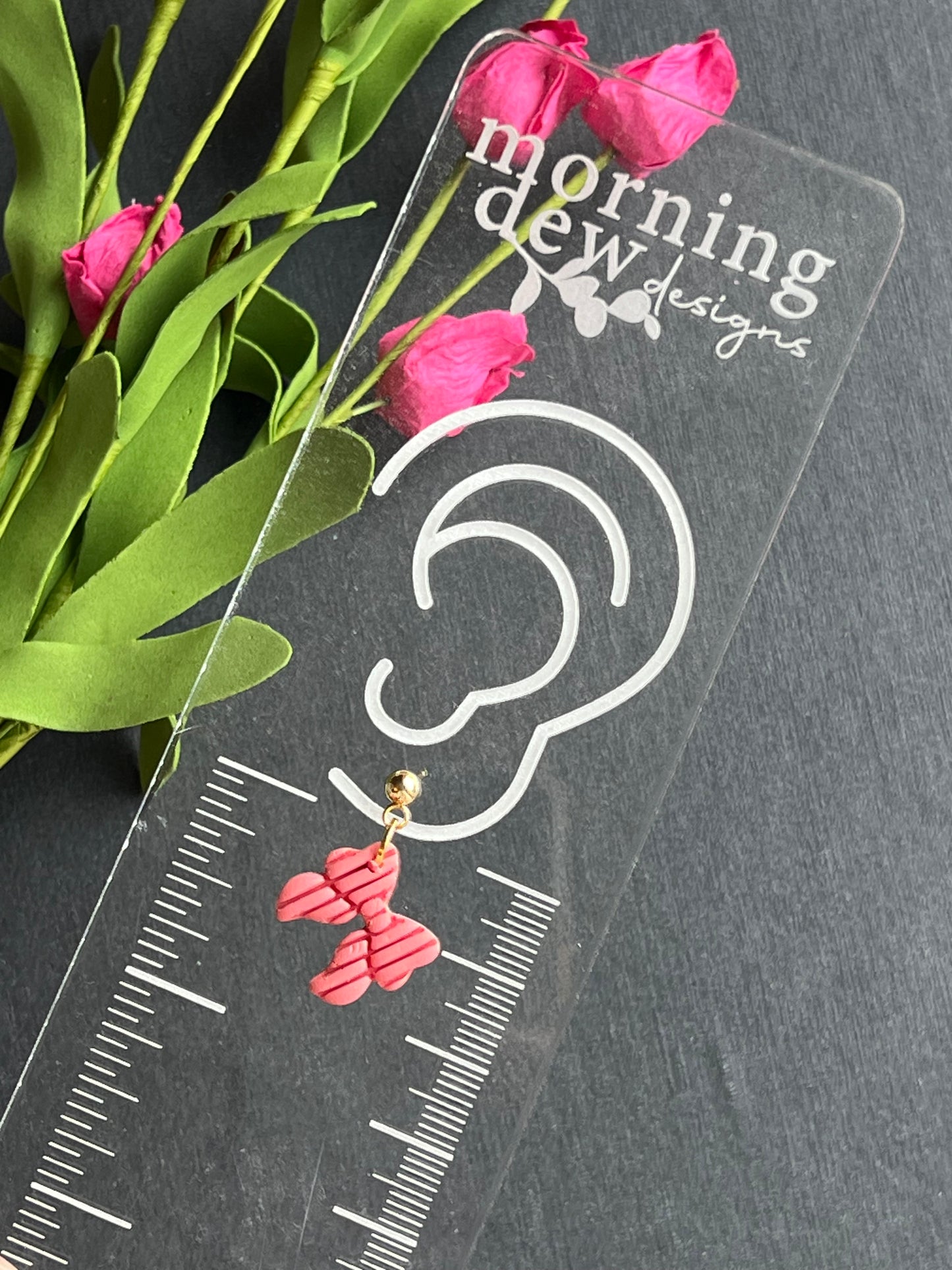 Pink Ribbed Coquette Bow Polymer Clay Earrings