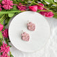 Pink Stitch Embroidered Heart Polymer Clay Earrings