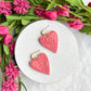 Tropical Pink Boho Flower Embossed Heart Polymer Clay Earrings
