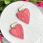 Tropical Pink Boho Flower Embossed Heart Polymer Clay Earrings