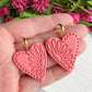 Tropical Pink Boho Flower Embossed Heart Polymer Clay Earrings