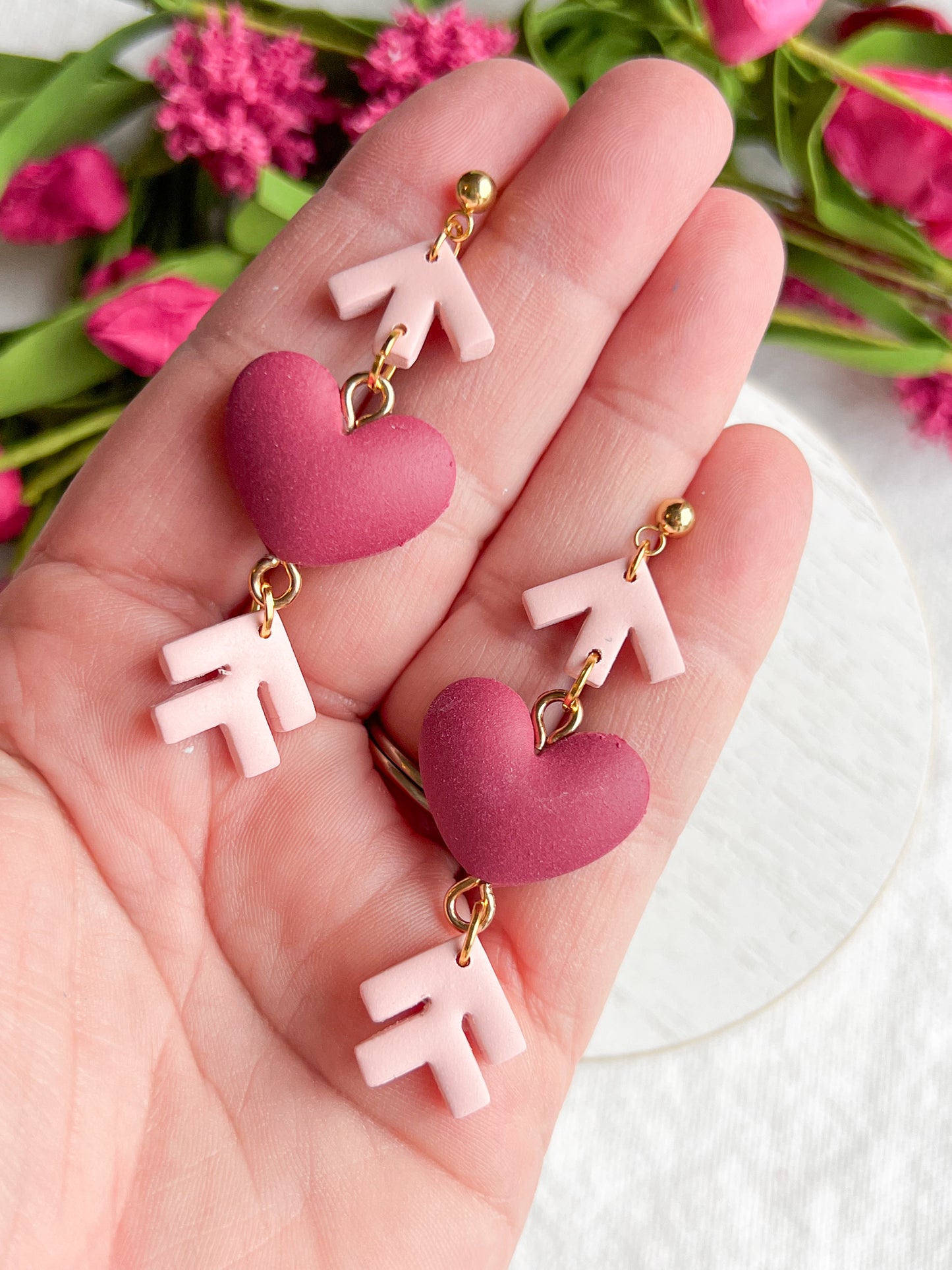 Heart and Arrow Polymer Clay Earrings