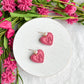 Pink Scalloped and Pearl Heart Polymer Clay Earrings