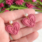 Pink Scalloped and Pearl Heart Polymer Clay Earrings