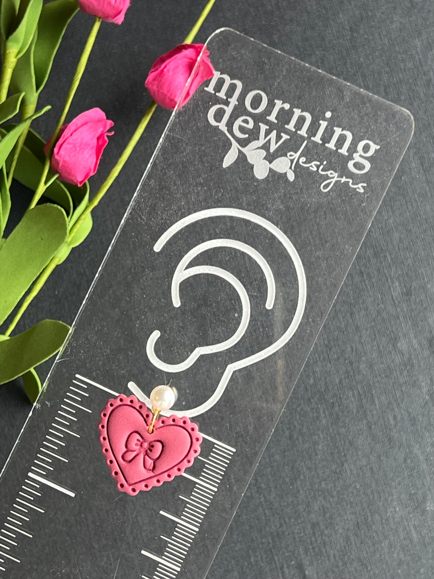Pink Scalloped and Pearl Heart Polymer Clay Earrings