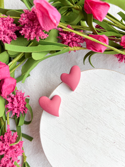 Puffy Pink Heart Polymer Clay Studs