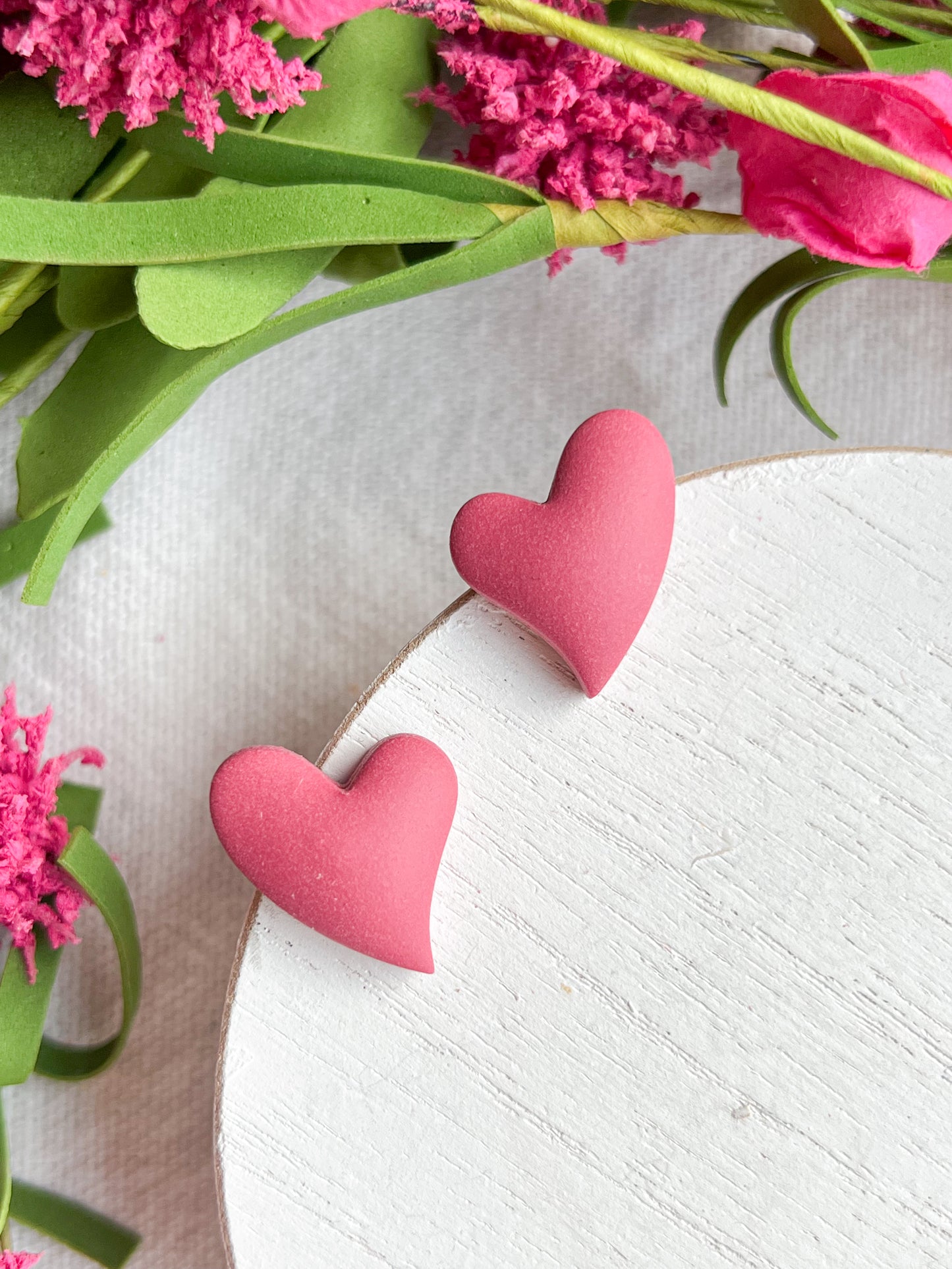 Puffy Pink Heart Polymer Clay Studs