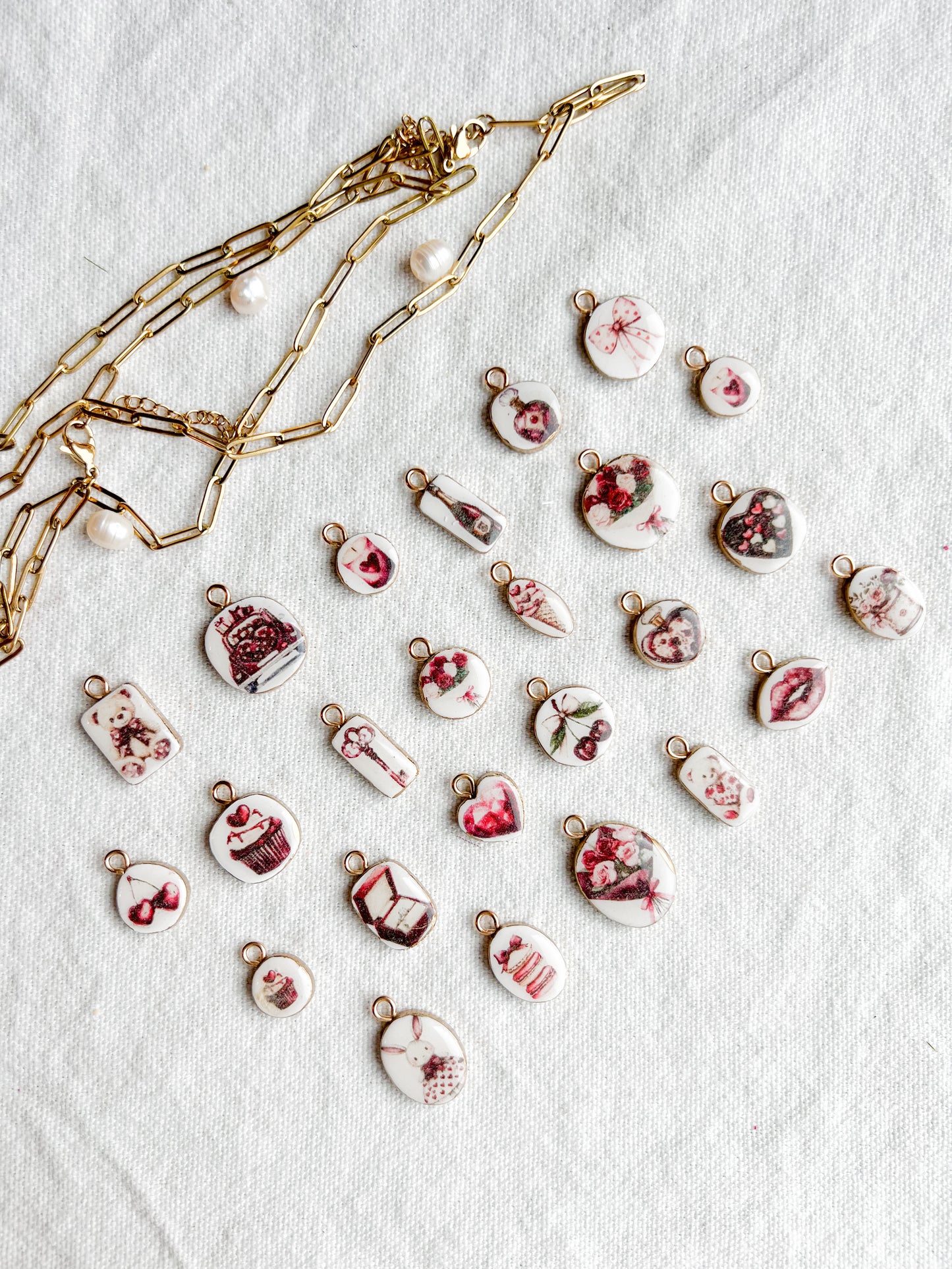 Valentines Day Red Heart Polymer Clay Jewelry Charms