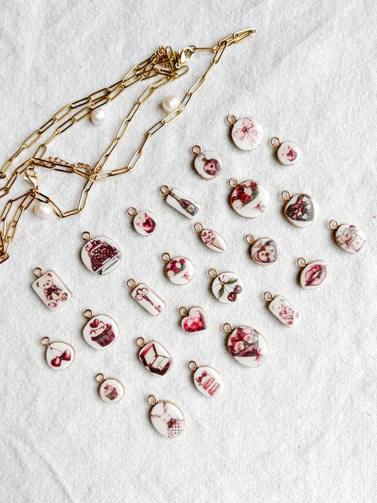 Valentines Day Red Heart Polymer Clay Jewelry Charms