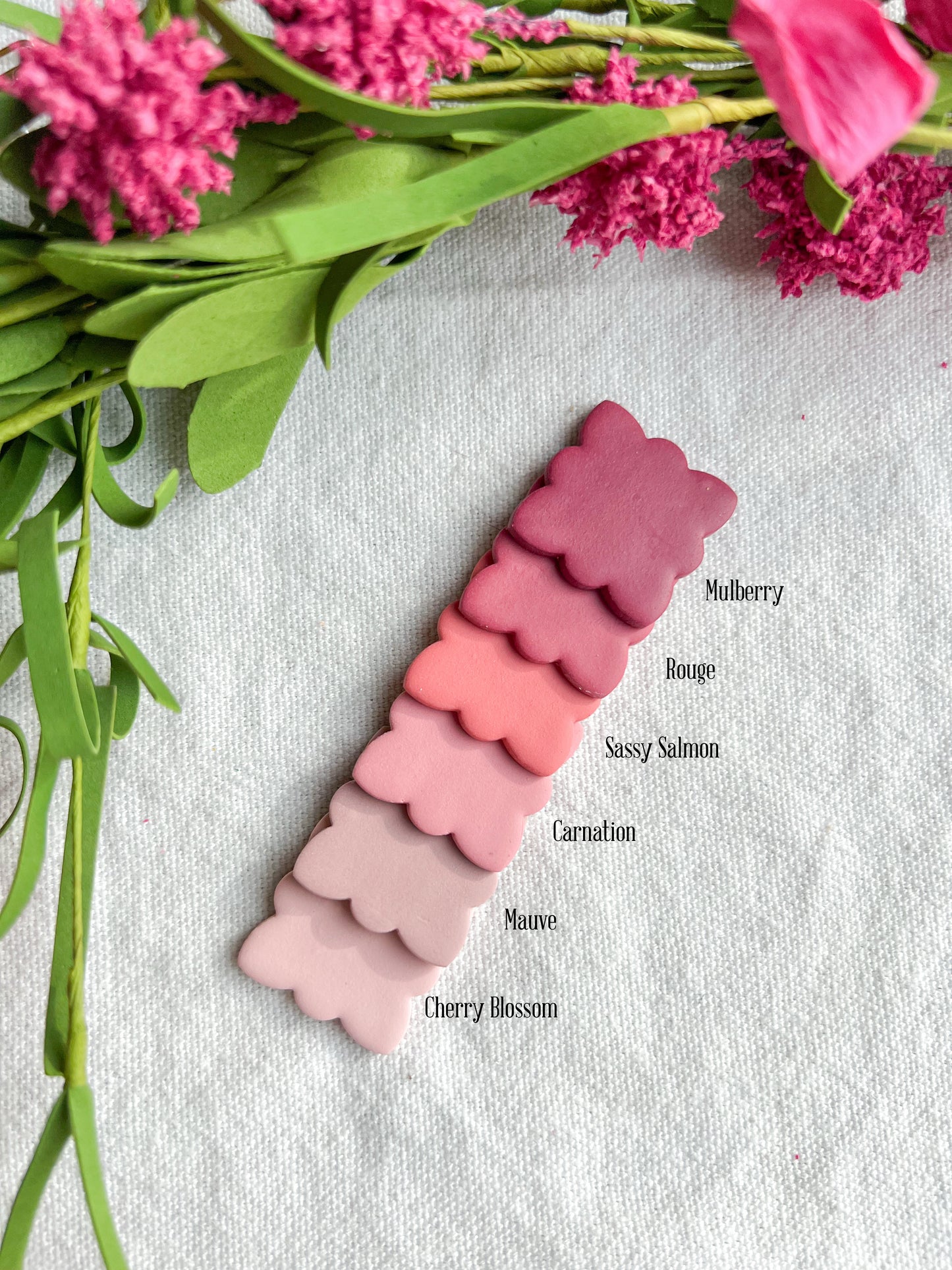 Pink Scalloped and Pearl Heart Polymer Clay Earrings