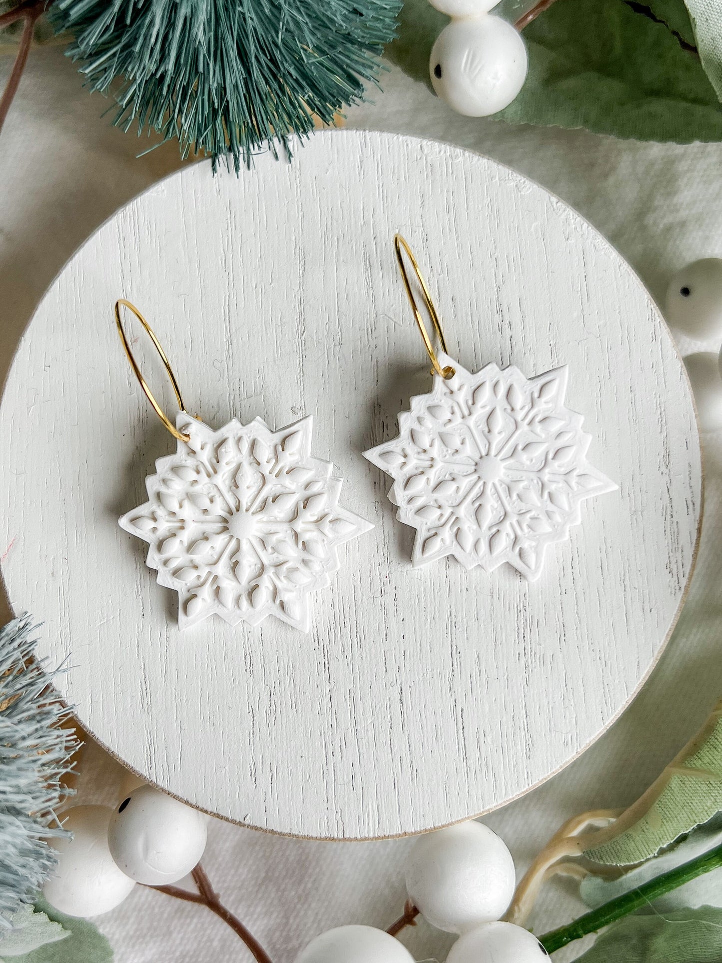 Scandinavian Winter White Snowflake Dangles