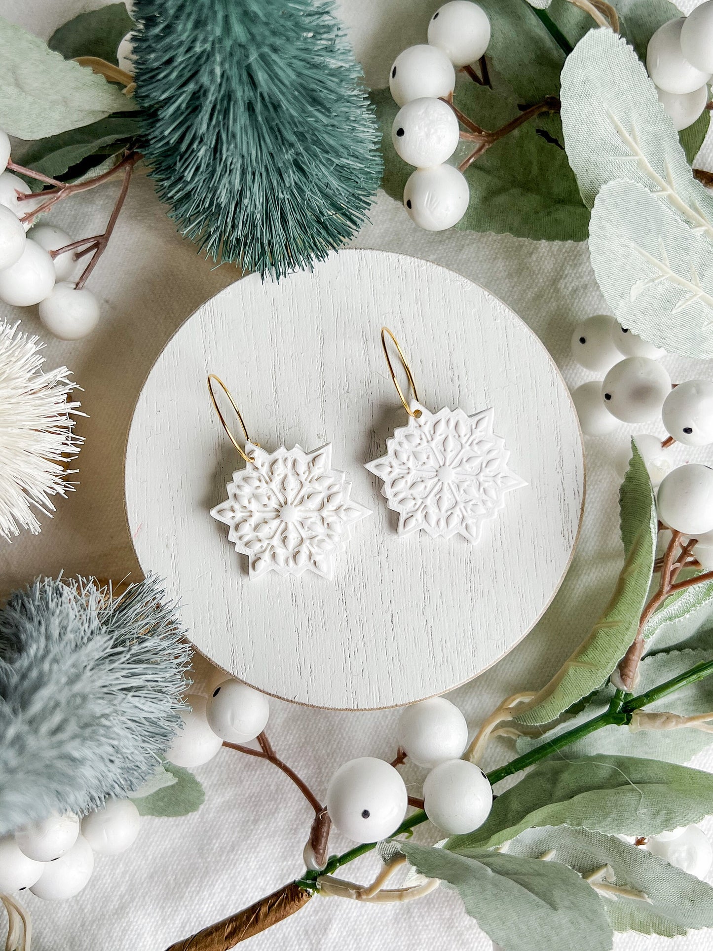 Scandinavian Winter White Snowflake Dangles