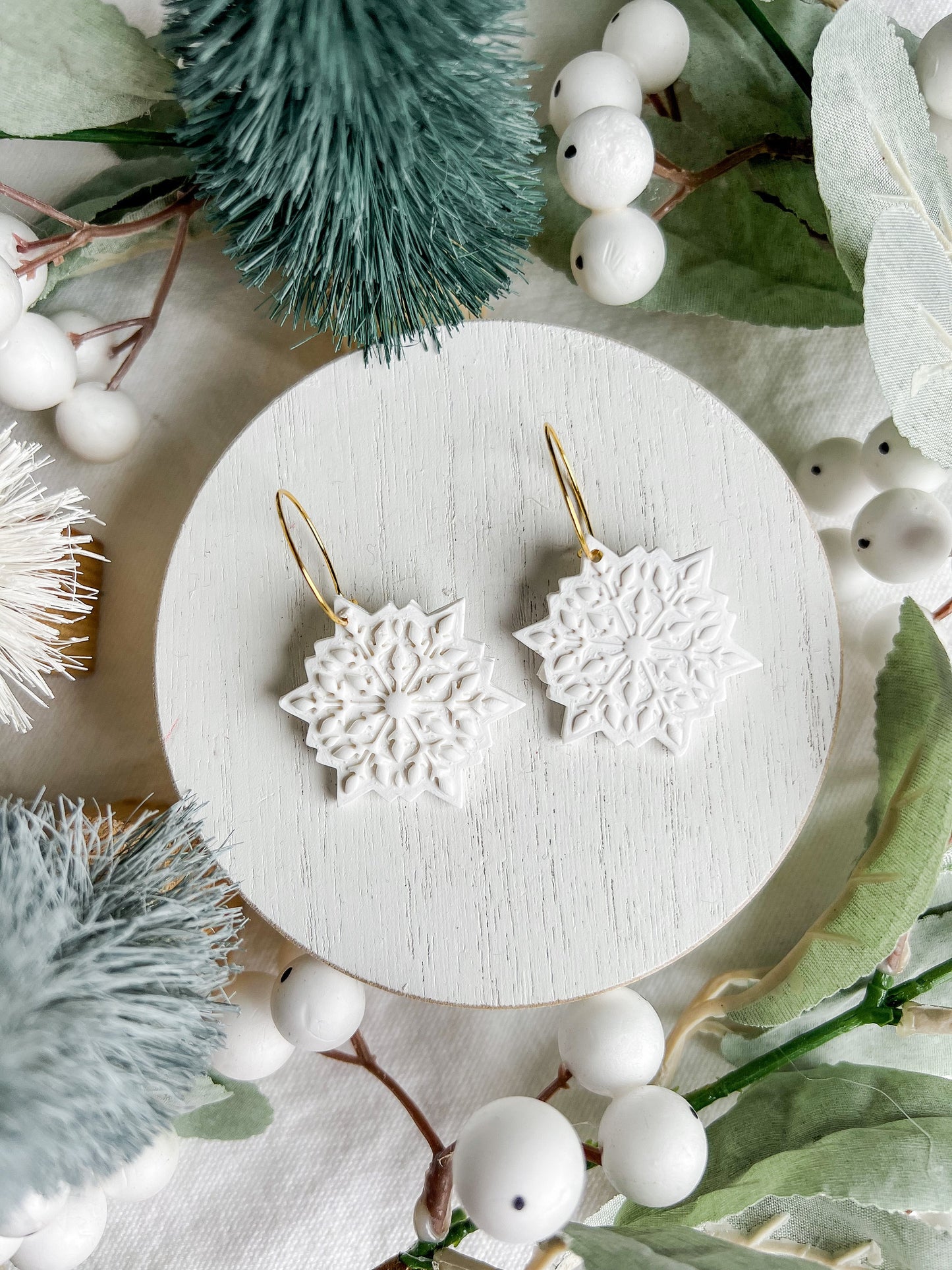 Scandinavian Winter White Snowflake Dangles