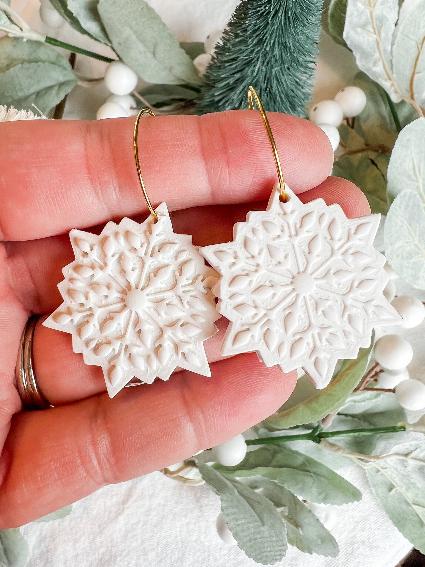 Scandinavian Winter White Snowflake Dangles