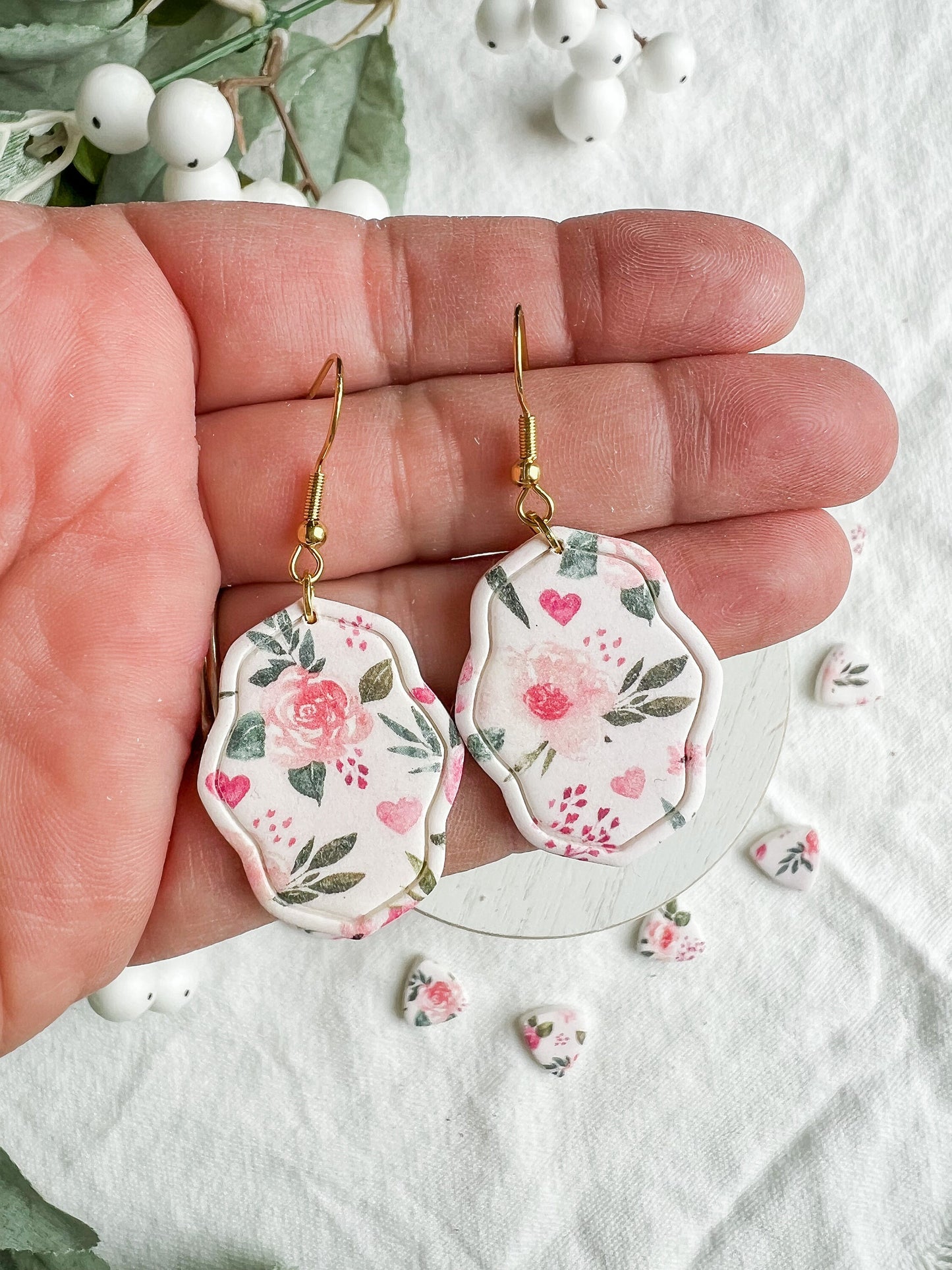 Pink Vintage Floral Oval Dangles