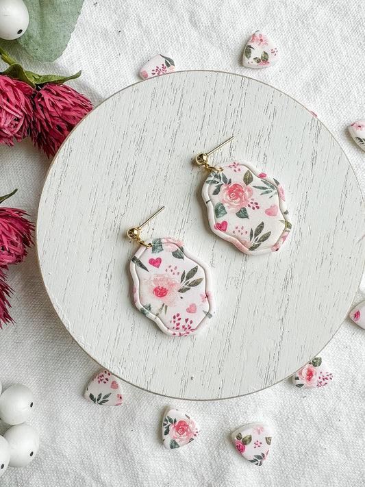 Pink Vintage Floral Oval Dangles