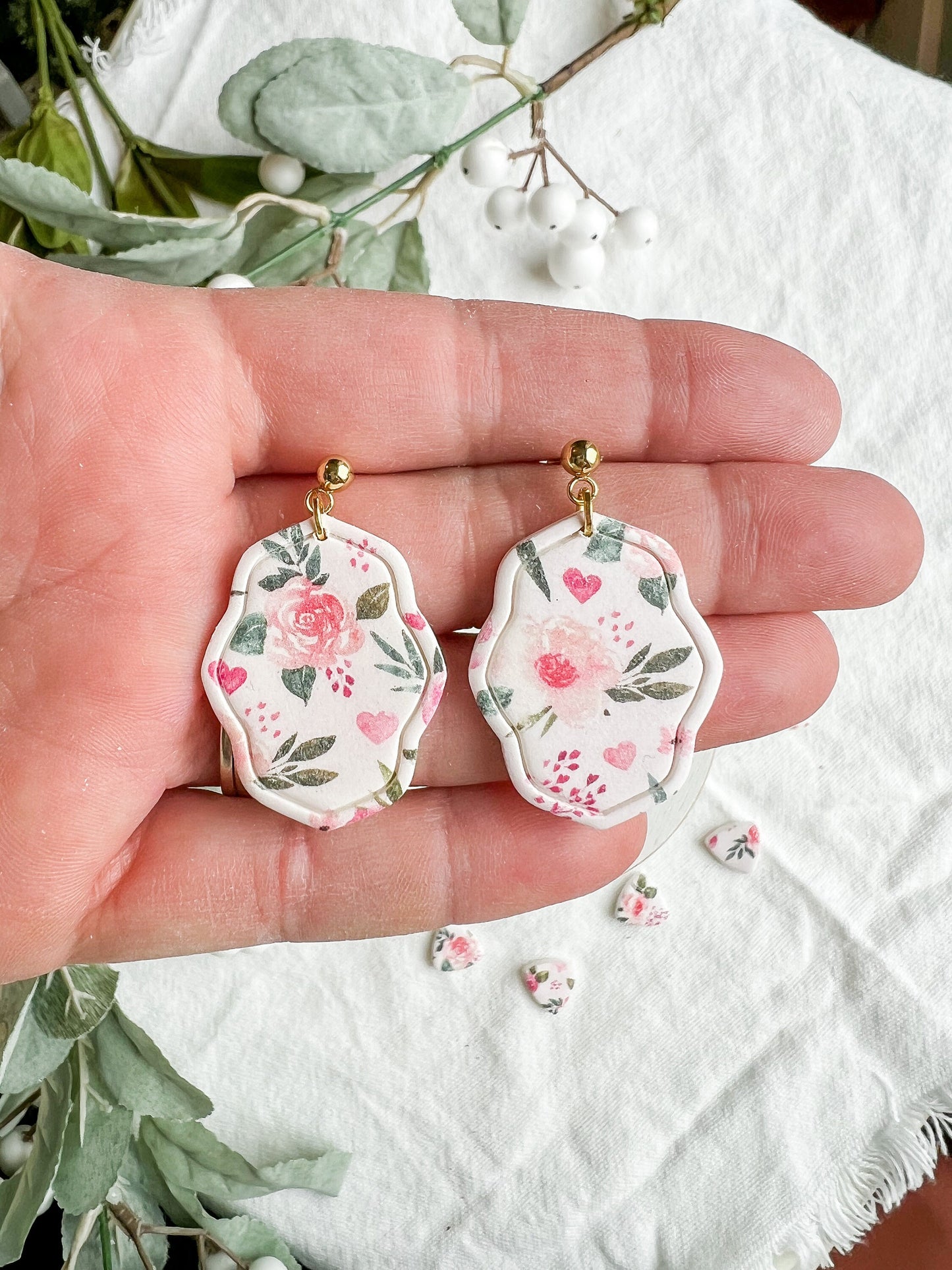 Pink Vintage Floral Oval Dangles