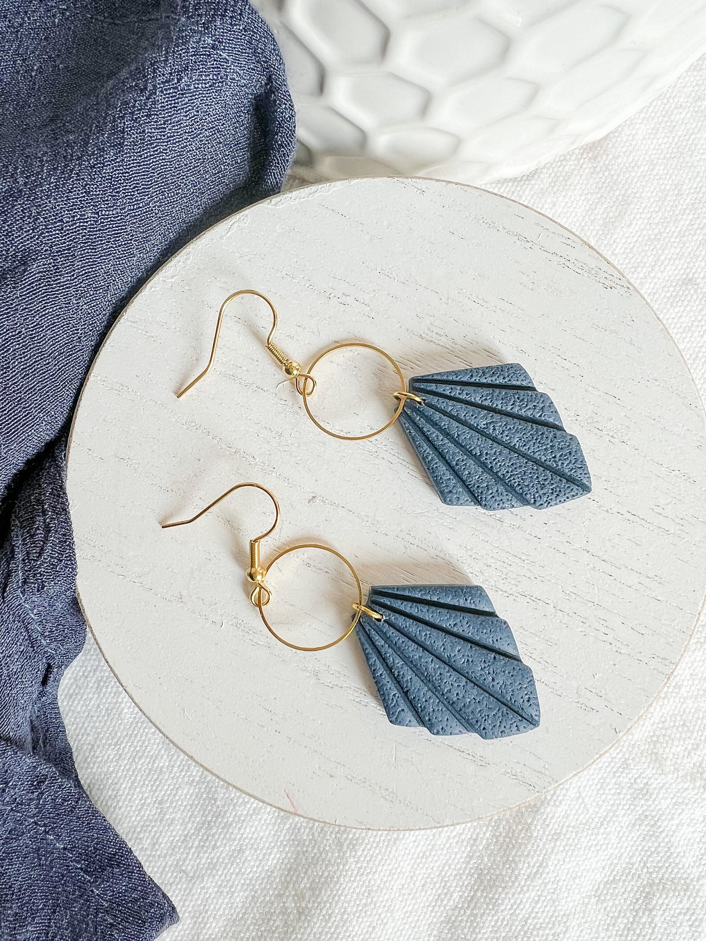 Navy Blue Textured Diamond Crown Polymer Clay Earrings