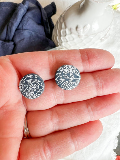 Navy Blue Botanical Polymer Clay Studs