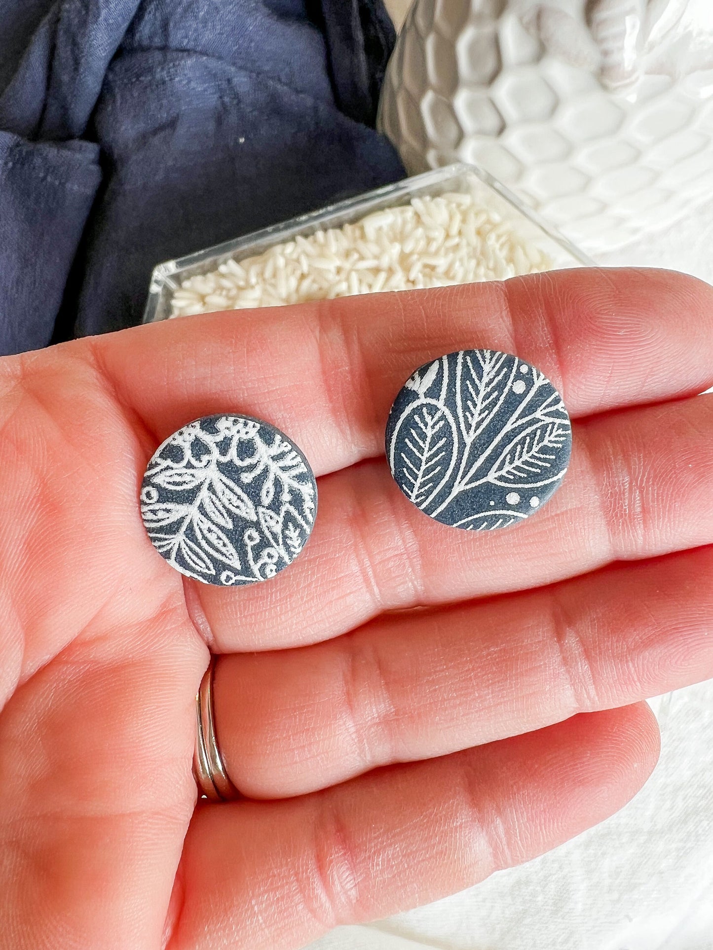 Navy Blue Botanical Polymer Clay Studs